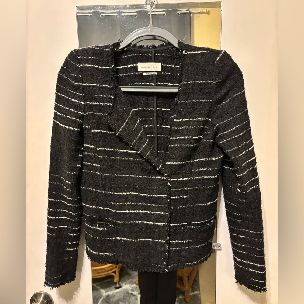 Isabel Marant Étoile Black and White Cotton Blend Bouclé Blazer Size 36